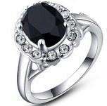 New 18K RGP in white gold, Ladies Black Genuine Austrian crystal ring with crystal accent stones