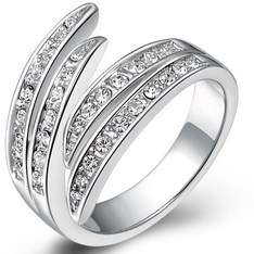New 18K RGP in white gold, Ladies angel wing style ring with AAA genuine Austrian crystals