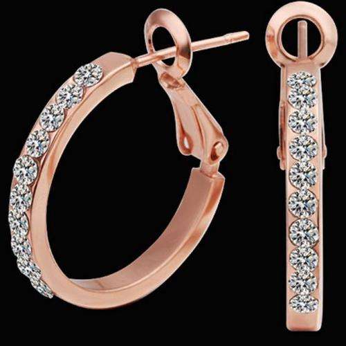 New 18K RGP rose gold ladies small 18mm hoop earrings with Austrian crystals