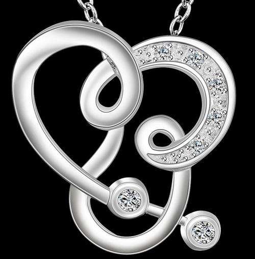 New 925 Sterling silver filled ladies interweaved heart pendant with Austrian crystals + FREE chain
