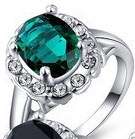 New 18K RGP in white gold, Ladies Black Green Austrian crystal ring with crystal accent stones