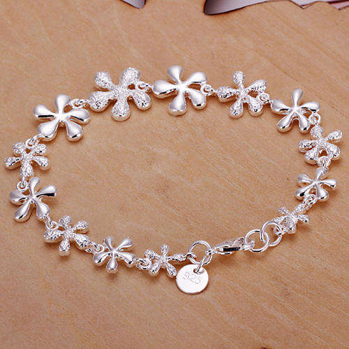 New 925 sterling silver filled stamped ladies flower design bracelet with frosting effect detail