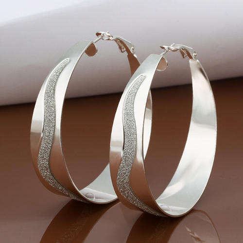 New 925 sterling silver filled Chunky 45mm hoop earrings with wave design frosting detail