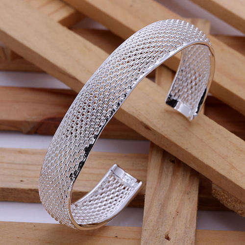 New 925 sterling silver filled mesh weave ladies cuff bangle