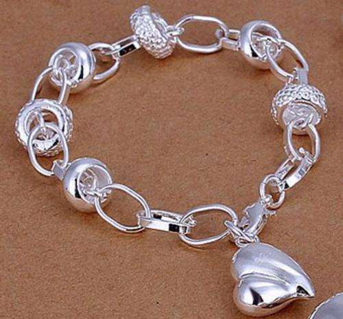 New 925 Sterling silver filled ladies circles bracelet with heart charm, option for matching Necklac