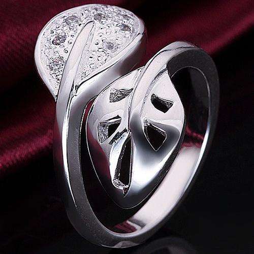 New 925 Sterling silver filled stamped ladies chunky leaf design ring with Austrian crystals
