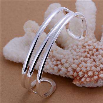 New 925 sterling silver filled double linked cuff bangle with center row insert