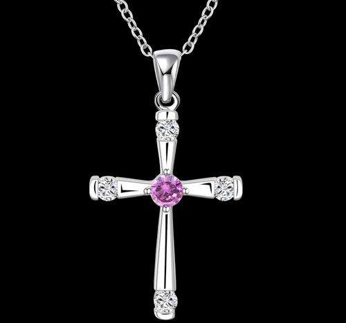 New 925 Sterling silver filled Ladies cross pendant with Purple center and Genuine Austrian Crystals