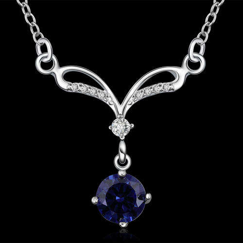New 925 Sterling silver filled Blue crystal Pendant necklace with micro Austrian Crystals