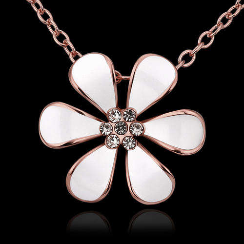 New 18K RGP rose gold Flower pendant with white detail and Genuine Austrian crystals + FREE chain