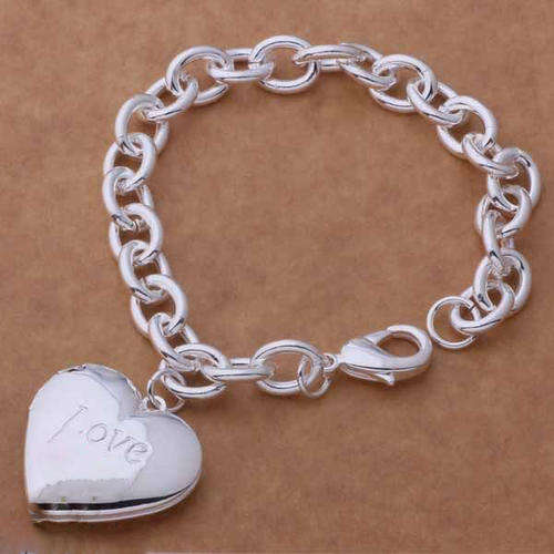 New 925 sterling silver filled stamped Heart design love Locket bracelet , add your own Photo