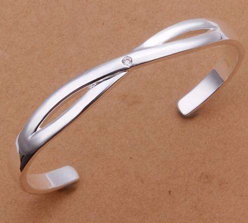 New 925 sterling silver filled stamped Ladies Crossover adjustable cuff bangle with Crystal