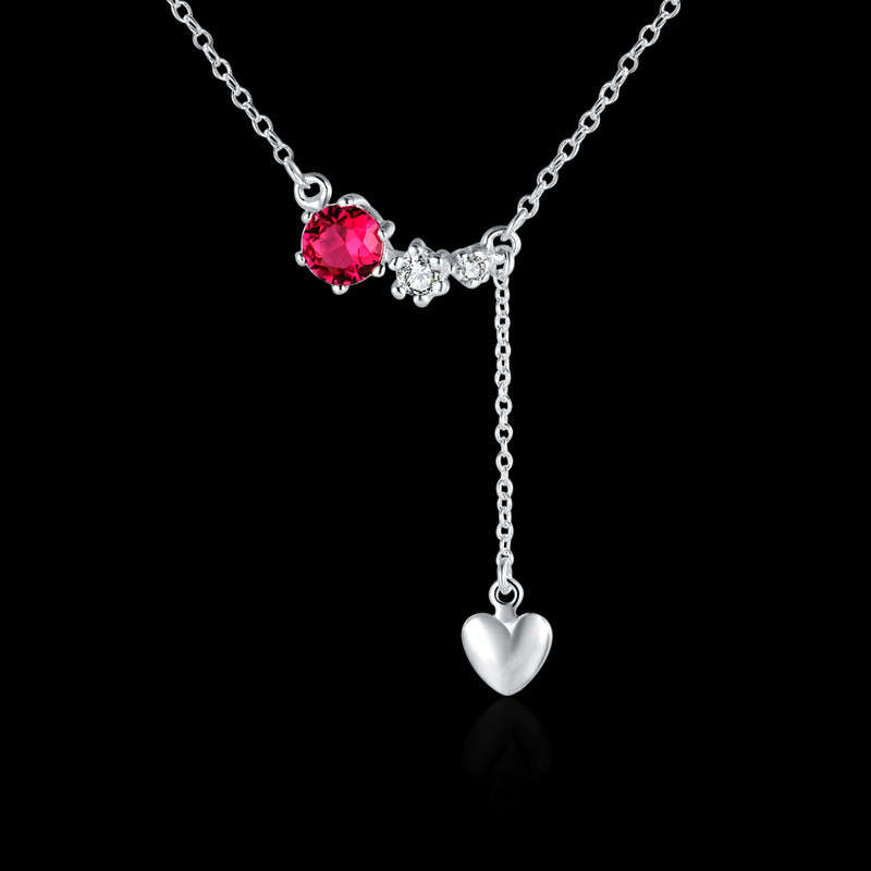 New 925 sterling silver filled Necklace with red crystal and heart detail