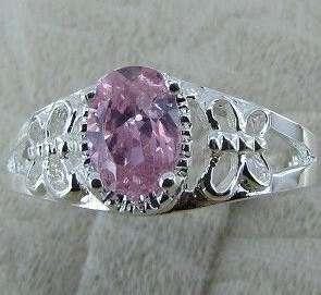 925 Sterling silver filled ring with butterfly detail on sides and pink Austrian crystal