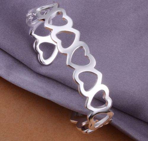 New 925 Sterling silver filled stamped Cuff bangle with linked heart design
