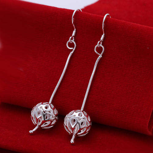 New 925 Sterling silver filled Ladies ball design long dangle earrings