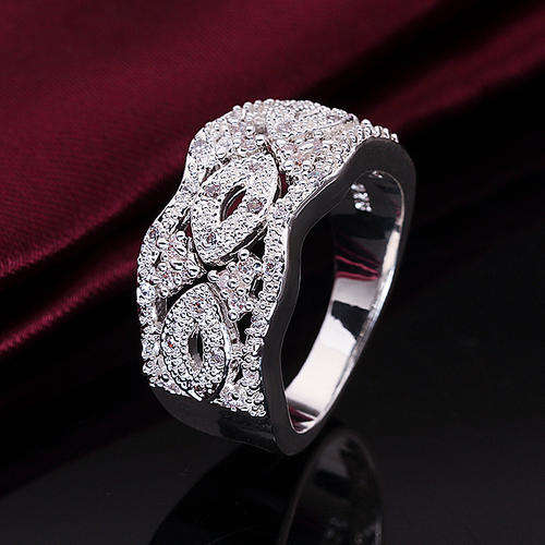New 925 sterling silver filled stamped Ladies wedding band style ring Encrusted in AAA crystals