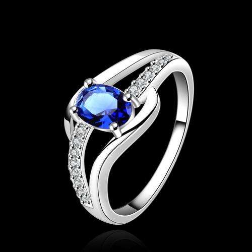 New 925 sterling silver filled stamped ladies weave design ring with blue AAA crystal center