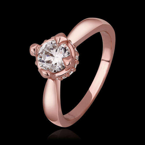 New 18K RGP in rose gold, Ladies princess cut style ring with side AAA crystals