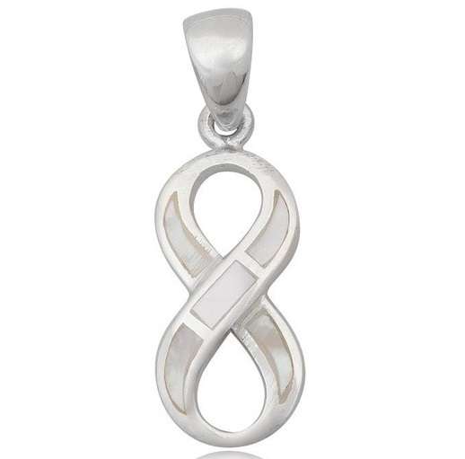 New Genuine Solid 925 Sterling Silver Infinity Pendant with Mother of Pearl Inlay
