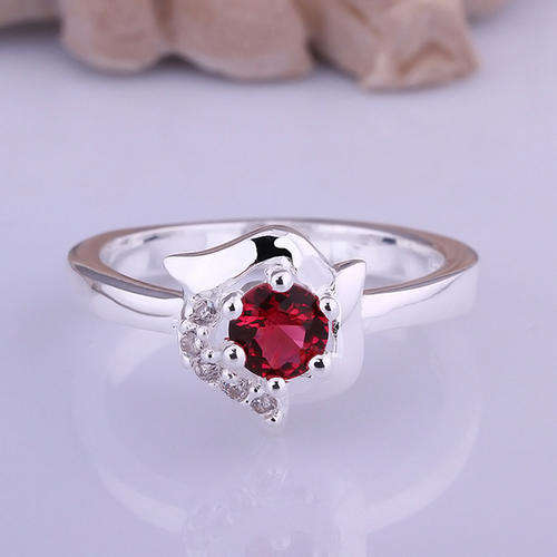 New 925 sterling silver filled Ladies AAA genuine austrian crystal ring with red center