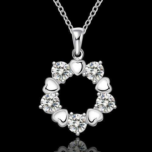 New 925 sterling silver filled stamped circle pendant with heart and crystal detail + FREE chain