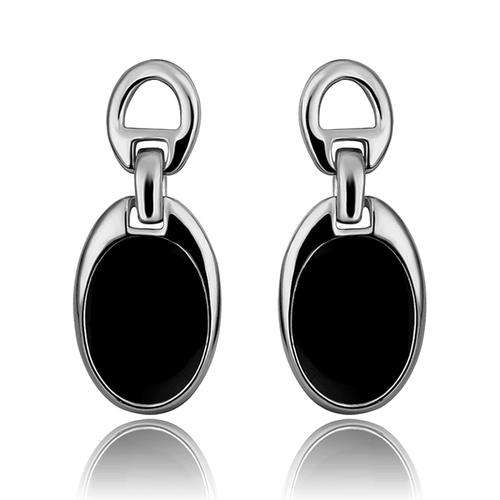 New 18K RGP in white gold Ladies drop earrings with black detail design