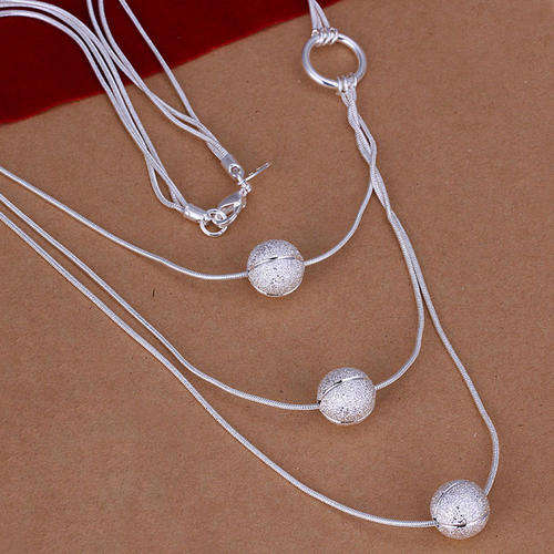 New 925 sterling silver filled stamped Ladies Tier design necklace with frosted bead detail