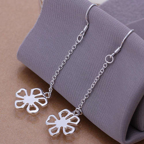 New 925 Sterling silver filled Long dangle earrings with Flower detail