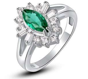 New 18K RGP in white gold, Chunky ladies ring covered in Green and clear AAA Genuine crystals