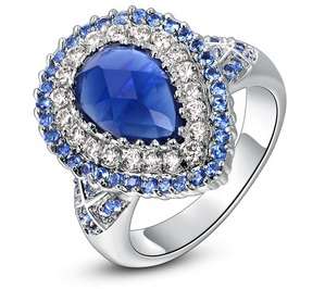 New 18K RGP in white gold, Chunky ladies ring covered in blue and clear AAA Genuine crystals