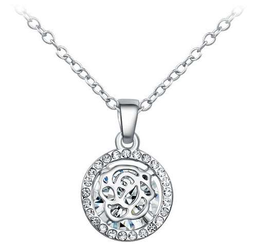 New 18K RGP in white gold, Ladies dainty filigree design pendant with large back Austrian crystal