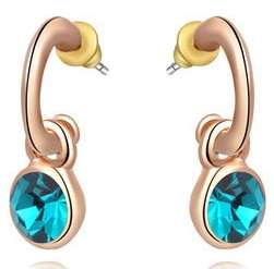 New 18K RGP in rose gold, ladies cute dangle earrings with turquoise AAA genuine crystals