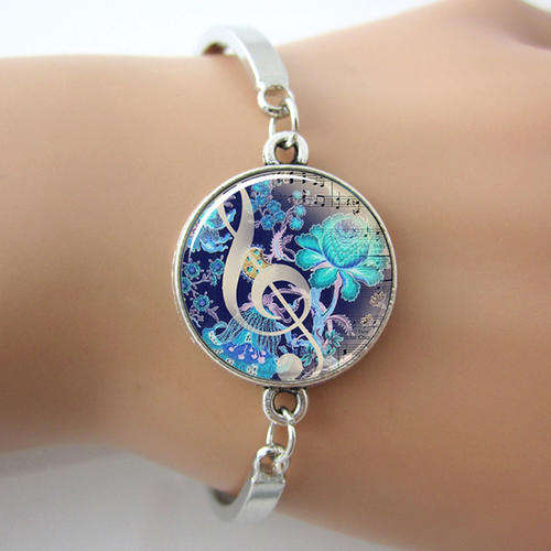 New 925 sterling silver plated Musical note design dome bangle bracelet
