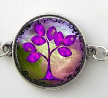 New 925 sterling silver plated Pink tree of life design dome bangle bracelet