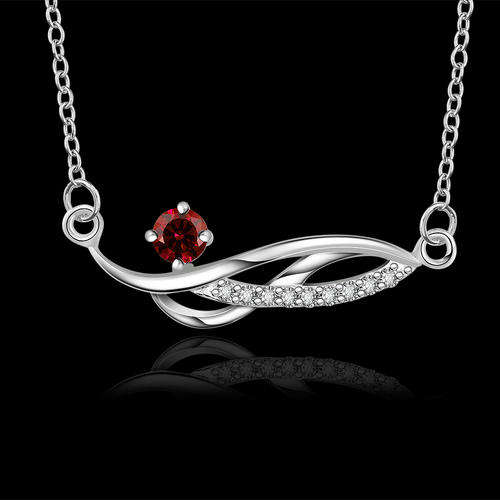 New 925 sterling silver filled stamped ladies drapped necklace with red Genuine Austrian crystal