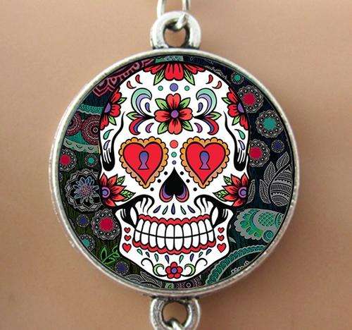 New 925 sterling silver plated Sugar Skull style dome bangle bracelet (Only one left in this design)