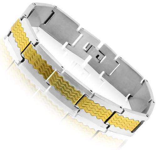 New Genuine stainless steel  mens bracelet, with 18K RGP wave detail