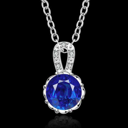 New 925 sterling silver filled ladies Cute dainty pendant with blue AAA genuine Crystal