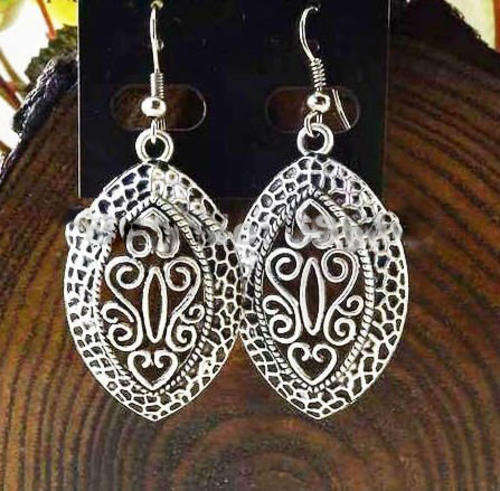 New Ladies chunky Tibetan silver Oval dangle earrings with intricate filigree detail work