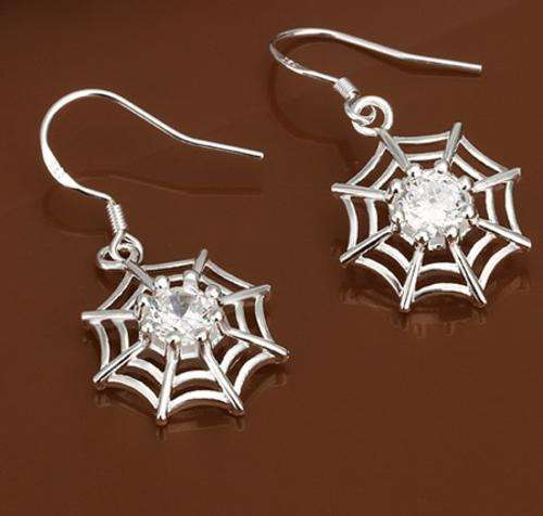 New 925 sterling silver filled Cute ladies spiderweb style earrings with AAA genuine crystal