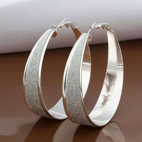 New 925 Sterling silver filled Ladies Chunky hoop earrings with frosted detail