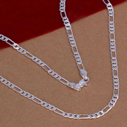 New 925 Sterling silver filled Plain figaro design link necklace, extra long +- 3mm wide