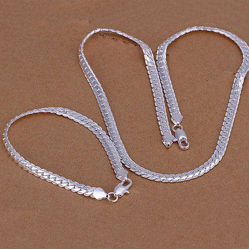 925 Sterling Silver Filled Necklace & Bracelet Set