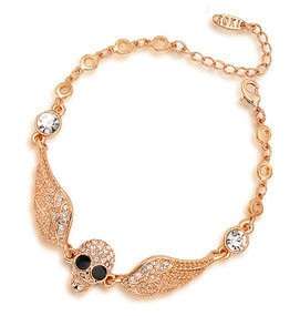 18K RGP skull & angel wings bracelet with genuine Austrian crystal detail