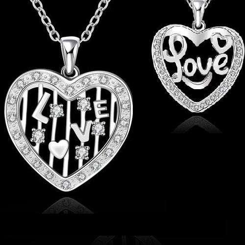 Crazy 2 for 1 special, 2 x Love pendants with chains included, small missing crystal