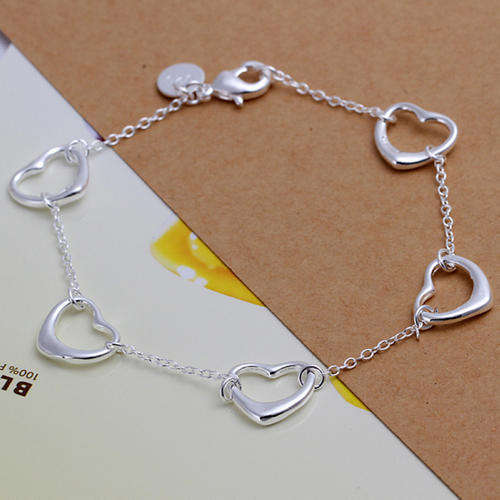 New 925 Sterling silver filled stamped Delicate ladies bracelet with linked heart charms