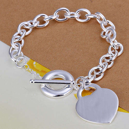 New 925 Sterling silver filled stamped Chunky ladies bracelet with heart charm