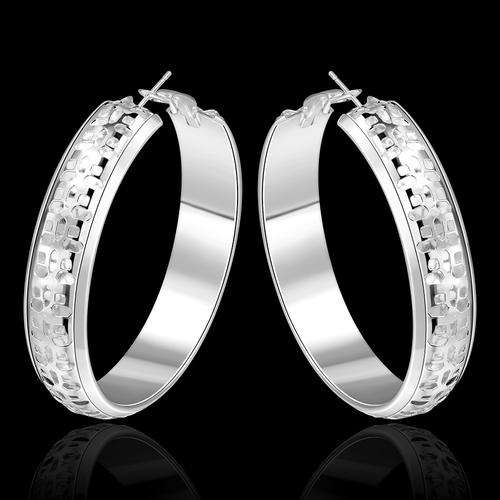 New 925 Sterling silver filled Chunky ladies hoop earrings with hollow inner pattern detail