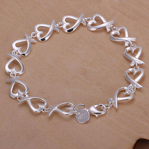 New 925 Sterling silver filled Linked heart design bracelet